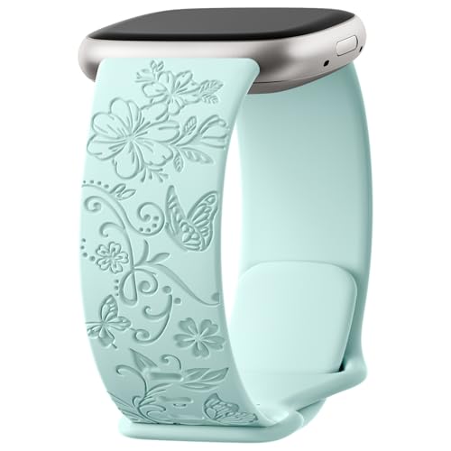 Fitbit Compatible Bands - Soft Floral Pattern Sport Accessories for Versa 4/Sense2/Sense SmartWatch, Blue Sea