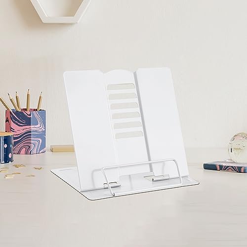 MSDADA Atril para Libros Metal, Soporte para Lectura de Libros de con 6 ángulos Ajustables, Estantes de Lectura para Cocina, Escuela, Oficina, Documentos, Libros de Música(Blanco)