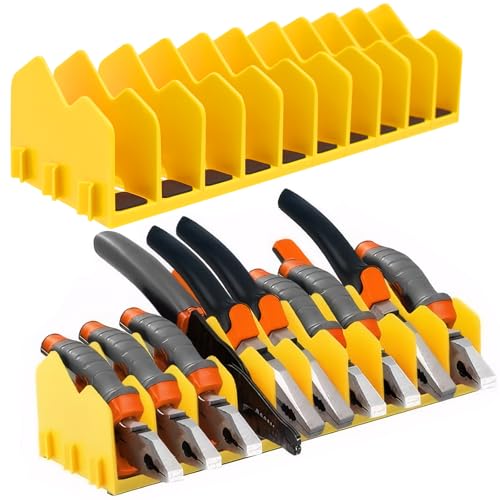 JNUYISW Porte Outils, 2 Pièces Organisateur de Tournevis Rangement Outils avec 10 Machines à Sous Base en Caoutchouc Antidérapante Support Outils Plier Organizer pour Pinces, Ciseaux, Clés (Jaune)
