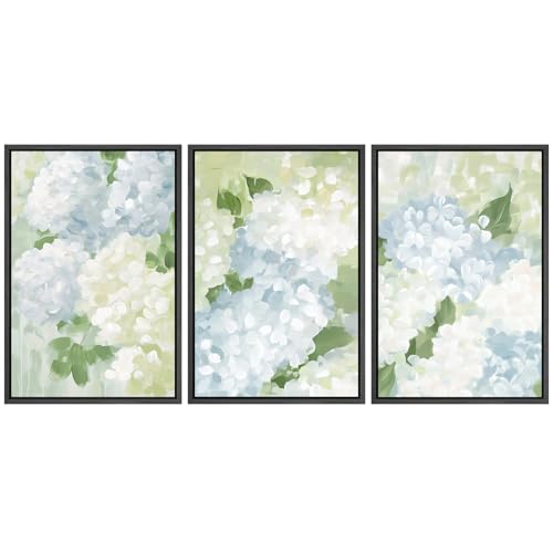 SIGNFORD Framed Canvas Print Wall Art Set Soft Hydrangea Floral