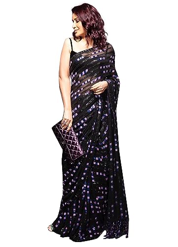 TRENDMALLS Women's Georgette Sequence Embroidery Saree with Unstitch Blouse Piece