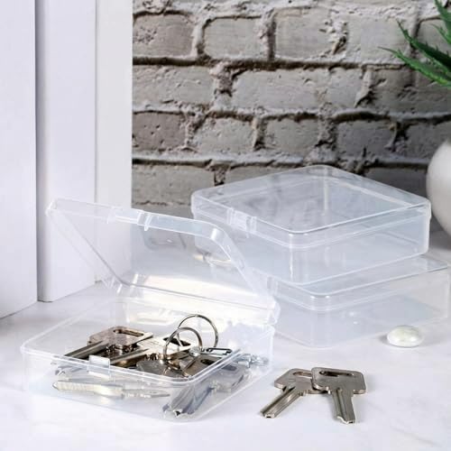 Image of SATINIOR 24 Packs Small Clear Plastic Beads Storage Containers Box with Hinged Lid for Storage of Small Items, Crafts, Jewelry, Hardware (3.7 x 3.7 x 1.18 Inches)
