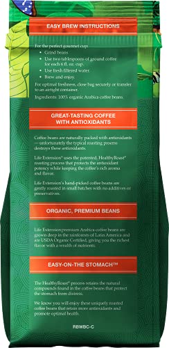 Life Extension Rainforest Blend Whole Bean Coffee Organic, Antioxidant Rich Coffee – Caffeinated – Vegetarian, Non-Gmo, Gluten-Free – 12 Ounces #TOP1