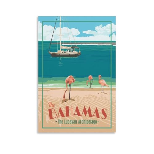 ZHANGE Poster vintage de l'archipel de Lucaye, des Bahamas, de voyage, de flamants roses, sur toile, décoration murale, affiche imprimée
