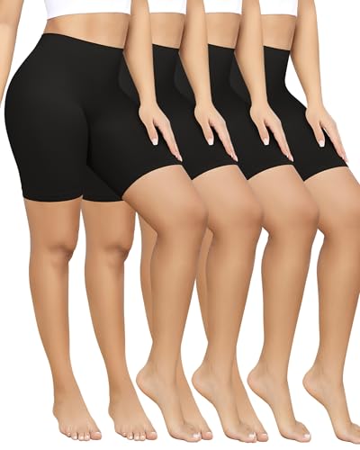 Yeblues 4 Pack Slip Shorts For Under Dresses Anti Chafing Underwear Seamless Comfortable Smooth Yoga Biker Workout Shorts (Black*4, L)