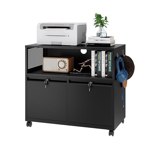 NODHM Mobile Filing Cabinet with Lock,Metal Lateral File cabinets Printer Stand with Storage...