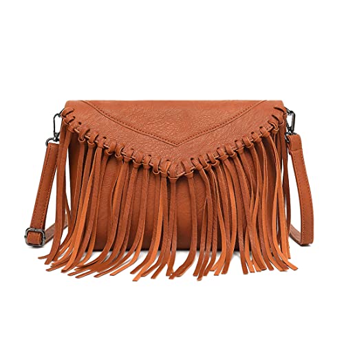 Image of Fringe Crossbody Purse for Women, Vintage Leather Western Boho Purse, Tassel Small Handbag Shoulder Bag