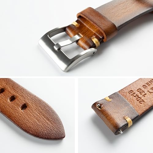 Image of Retro Handmade Watch Band, Quick Release Vintage Leather Watch Strap Replacement,Choice of Width-18mm 20mm 22mm 24mm or 26mm