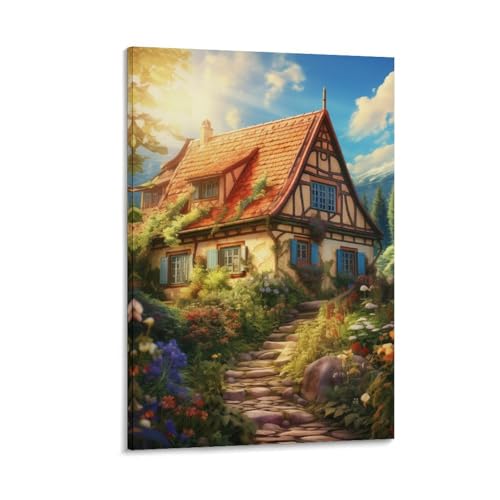 Chalet de village montagnard impression sur toile tableau décoration murale maison