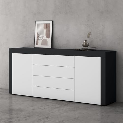 doporro Buffet Commode 167 cm Meuble de Rangement Gris Noir Mat et Blanc Mat Placard Salon Salle à Manger 2 Portes et 4 Tiroirs Schrank03