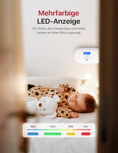 X-Sense Smart Kohlenmonoxid Melder XC0C-iR, Stummschaltung per App, CO Melder mit LCD-Digitalanzeige, Kohlenmonoxidmelder mit austauschbarer Batterie, 1 Stück