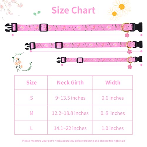 Cotton Handmade Dog Collar For Small Medium Large Dogs,Pink Flowers With Pendant Cute Dog Collars,Ideal For Girl Dogs Boy Dogs (Large) #TOP1
