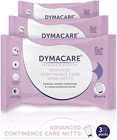 DYMACARE Advanced Continence Care Wash Mitts | Adult Fragrance-Free Premium Disposable Incontinence Skin Cleansing Cloths with Barrier Protection | 3 Packs (30 Mitts in Total)