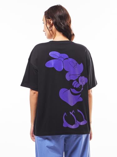 Image of Bewakoof Official Disney Merchandise Minnie Women Graphic Printed Oversized Fit Half Sleeve Round Neck Cotton Jersey T-Shirt