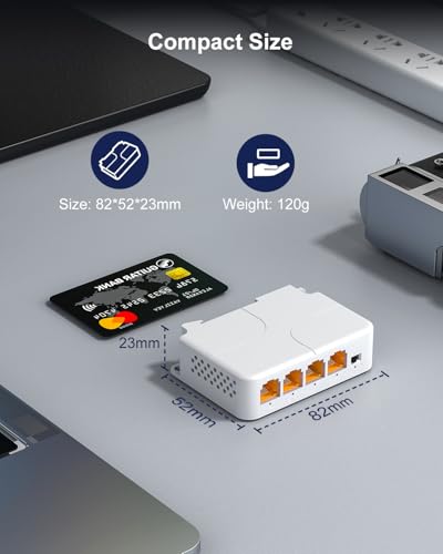 Image of VIMIN 4-Port Gigabit PoE Extender, 1 in 3 Out Indoor PoE Repeater Support IEEE802.3af /at with 1000Mbps, Extend Additional 100m(328ft), Wall and Din Rail Mount, Plug & Play