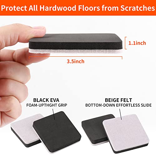 3.5" Felt Furniture Movers Sliders For Hardwood Floors, 16 Pcs Square Reusable Felt Furniture Moving Pads, Sliders For Moving Heavy Sofa Table Couch Cabinet Fridge, Glides Easily And Quickly (Beige) #TOP1
