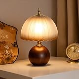 URLIGHTS 11.8' Decorative Wooden Table Lamp with Frosted Glass Shade, Dimmable Bedside Nightstand Lamp with E26 Socket & 6ft Cord, Small Accent Lamp for Bedroom & Living Room (Gradient)