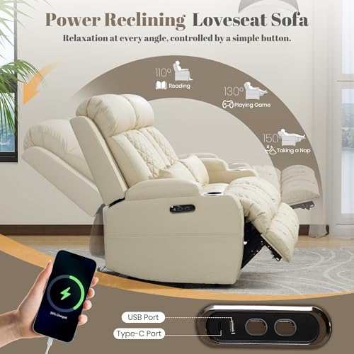 Image of Zero Wall Hugger Power Reclining Sofa Set with Adjustable Headrest, Electric Reclining Couch with Drop-Down Table,Outlets, Power Loveseat Recliner Sofa for Living Room
