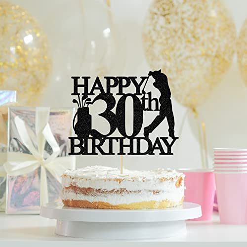 Happy 30Th Birthday Cake Topper, Golf Theme 30Th Birthday Cake Decor, Golf Fans 30 Year Old Party Decorations For Men Black Glitter #TOP2