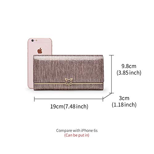 Foxer Glitter Bifold Wallets For Women, Split Cowhide Gift Box Packing Ladies Leather Clutch Purses With Zipper Coin Pocket Women's Credit Card Holder Womens Shiny Evening Wallet Sparkling Rose Gold #TOP1