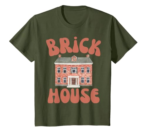 Brick House Retro 70's Vintage Style Costume Themed Funny T-Shirt, Youth, Olive Green, Medium