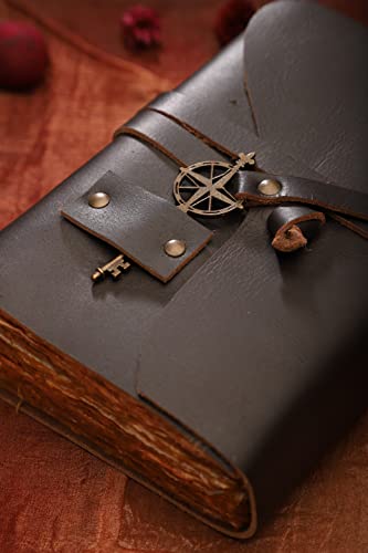 Dark Brown Vintage Leather Journal - 7x5\" - Antique Handmade Leather Bound Journal with Old Fashioned Deckle Edge Paper - Perfect for Writing, Diary of Shadows Journal, Grimoire, Sketching, a Diary