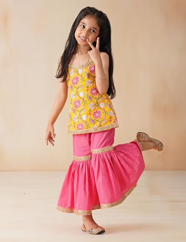 Image of Amazon Brand - Symbol Kids Girls Pure Cotton Kurta Sharara Set (2 pcs) | Ethnic Wear