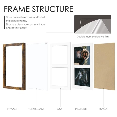 Image of DUENPY 8x10 Double Picture Frame For Displaying Double 4x6 Picture Frame for Wall Mounting or Tabletop, Brown.