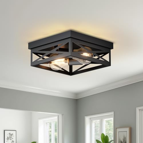 Plafonnier industriel noir carré LVWIT cage métal E27