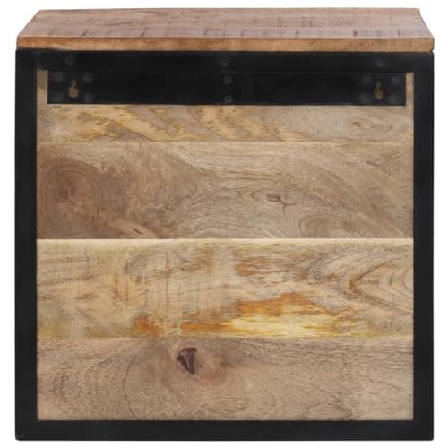 Table de chevet en bois de manguier massif authentique et métal noir