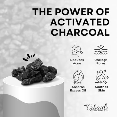 Erbaid Charcoal Soap – Natural Activated Charcoal Black Soap Bar – Exfoliating Face & Body Wash for Dry, Sensitive, Oily Skin – Facial Cleanser with Bentonite Clay for Acne, Blackheads, & Scars, Made in USA