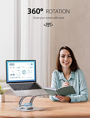 NULAXY Laptop Stand for Desk with 360 Rotating Base, Ergonomic Height Angle Adjustable Laptop Riser with Heat-Vent Computer Stand Holds up to 22lbs Compatible with All Laptop Notebook MacBook Silver
