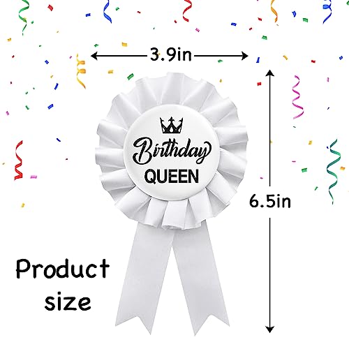 Birthday Queen Tinplate Badge Pin, Happy Birthday Rosette Button Pin Girl or Women White Award Ribbon Party Decorations Sign2
