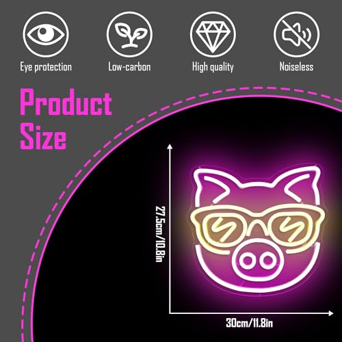 Image of SunGlasses Pig Neon Sign Cute Neon Led Sign for Wall Decor Neon Light Sign Light Up Sign for Bedroom Game Kids Room Bar Club Party Decor Gift