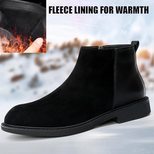 Men's Genuine Leather Slip-On Chelsea Boots with Side Zipper Classic Round Toe Soft Bottom Low Block Heel Dress Ankle Boots Casual Anti-Slip Bootie4