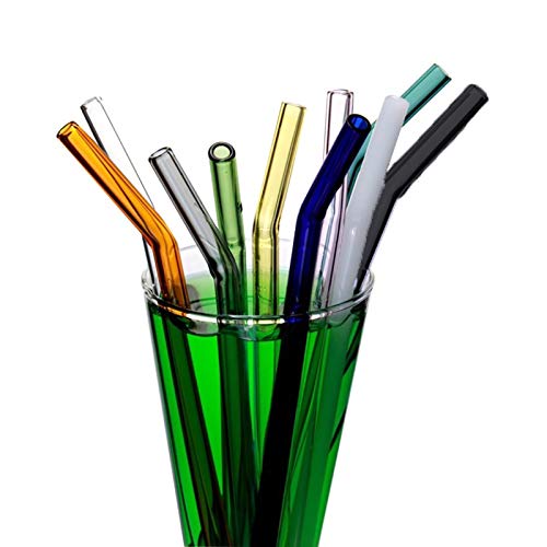 Reusable Bent Glass Drinking Straws Set of 10 with Multicolor,Shatter Resistant,Bpa Free, Non-Toxic, Eco-Friendly, 200Mm X 8Mm