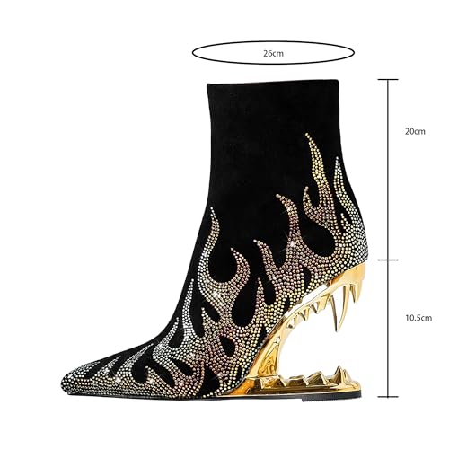 Rhinestone Sparkling Ankle Boots for Women Flame Shark Teeth Heel Booties Tiger Tooth High Heeled Glitter Boots3