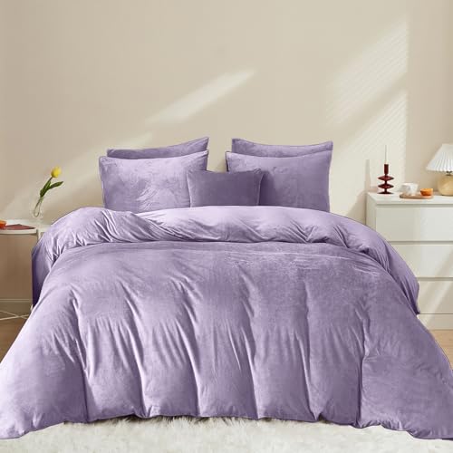 Covebett Warme Bettwäsche 155x220 Lila Flieder Winter Warm Flanell...