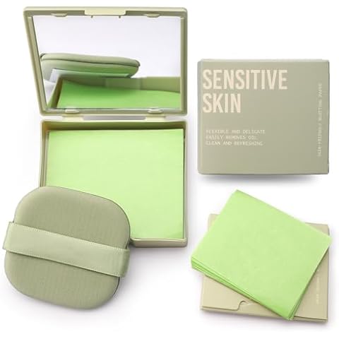 Erinde Oil Blotting Sheets for Face with Mirror and Puff, 300 Sheets Oil Blotting Paper for Oily Skin, Face Oil Absorbing Sheets, Natural Oil Control Film, Absorb Excess Oil, Makeup Friendly Cover