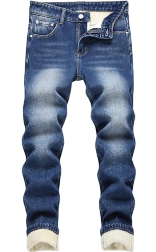 Boy's Fleece Lined Jeans Winter Skinny Fit Thicken Thermal Warm Comfy Denim Pants