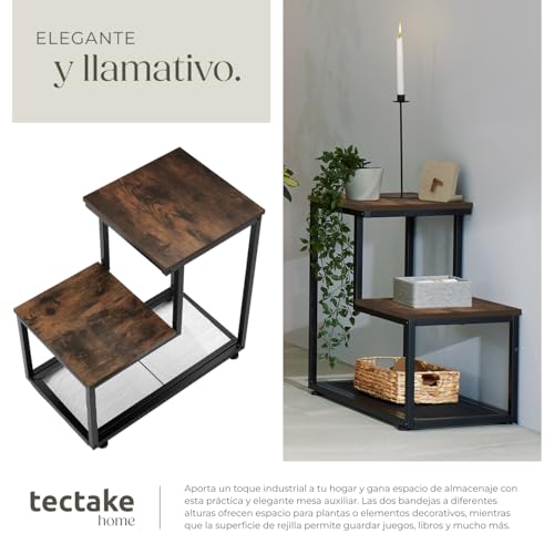 Miniatura 7 de Tectake Mesa Auxiliar Salon Con 2 Tableros Y 1 Estante, Decoracion Hogar, Mesita Auxiliar Salon, Muebles Oficina, Mesas Auxiliares - 60,5 X 35,5 X 60,5 Cm Madera Industrial Oscura, Rústica
