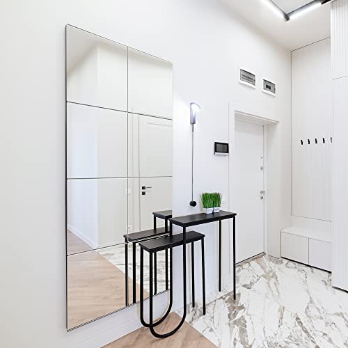 Pentaq Glass Home Gym Mirror, 12 Inches 8 Pcs High Definition Mirror Tiles, Square Frameless Wall Mirrors, Wall-Mounted Mirrors For Living Room, Bedroom, Bathroom, Home Gym #TOP1