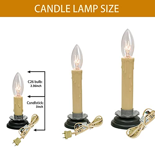 Goothy 3 Inch Electric Country Candle Lamps, Plug In Christmas Electric Window Candle Lamp With Black Plum Iron Base, 7W C26 Lights Bulb, 3'' Candlesticks With On/Off Switch, Ivory- Set Of 4 #TOP4
