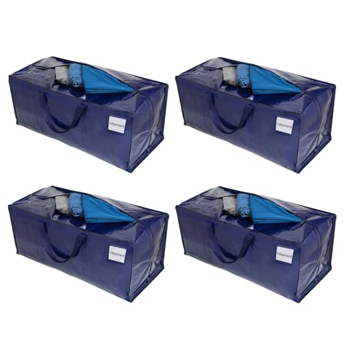 VENO Lot de 4 Sac Rangement Vêtements grand, Sacs Déménagement Pliable avec Sangles de Sac à Dos et Poignées Solides, Alternatives aux Cartons de Déménagement (Bleu, Lot de 4)