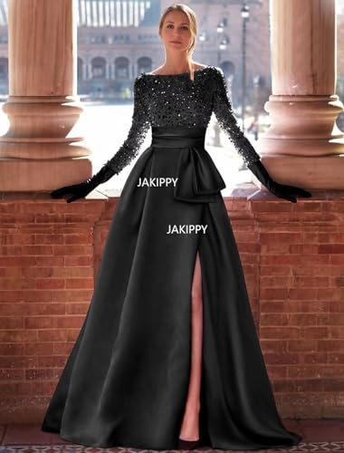 Long Sleeve Prom Dress Sequin Satin Formal Evening Gowns for Women Evening Dresses Long Sparkly Ball Gowns4