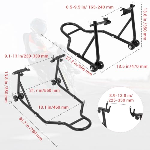 Motorcycle Stand Lift, 850lbs Front Rear Combo Stand Lift Stand, Front Wheel Fork Stand, Rear U+L Fork Swingarm Spool Stand, Universal Motorcycle Paddock Stand Wheel Lift Stand
