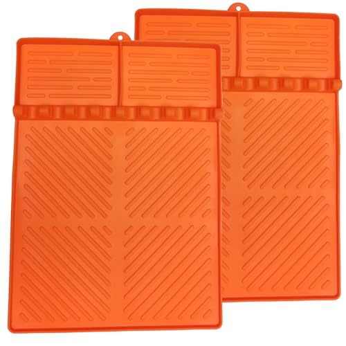 Silicone Griddle Tools Mat for Blackstone, Spatula Rest with Drip Pad, Grill Side Shelf Mat for Blackstone, Silicone Utensil Rest/Holder for BBQ Tools (Orange 2 Pack)