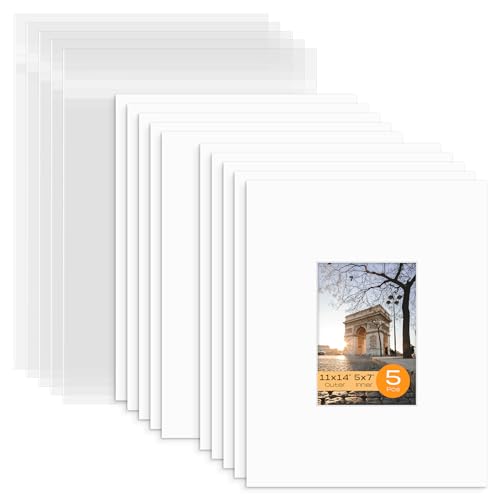 Mat Board Center, 5 Pack 11x14 White Picture Mat Board Kit for 5x7 Photo