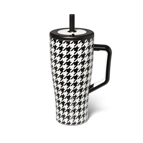 BrüMate Era 30 oz Tumbler with Handle and Straw | 100% Leakproof Insulated Water Bottle Tumbler with Lid and Flexible SoftSip Straw | Made of Stainless Steel | Cup Holder Friendly | 30oz (Houndstooth)