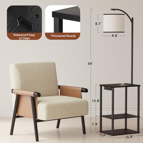 Image of SUNMORY Floor Lamp with Table, End Table for Living Room with Lamp, Shelves Side Table with Charging Station(USB & AC Port), 3 Color Temperature LED Bulb, Modern Nightstand Lamp for Bedroom, Office